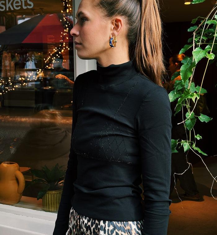 Anna Nina GANNI Soft Rib Rhinestone T-shirt Black