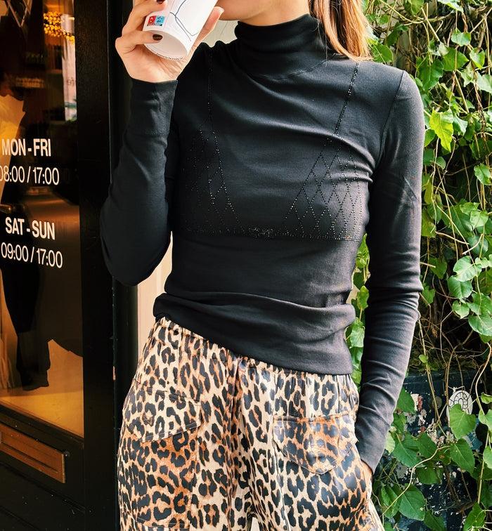 Anna Nina GANNI Soft Rib Rhinestone T-shirt Black