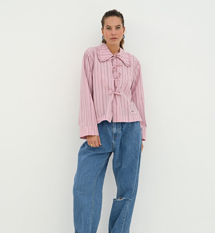 Anna Nina GANNI Stripe Pyjama Shirt Pink