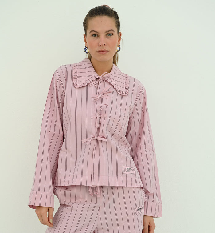 Anna Nina GANNI Stripe Pyjama Shirt Pink