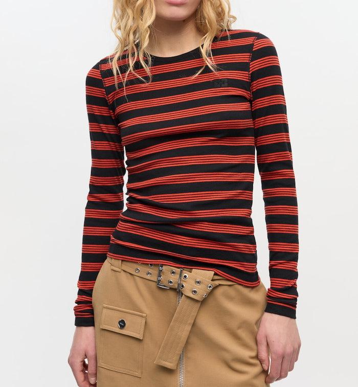 Anna Nina GANNI Striped Long Rib Sleeve Red