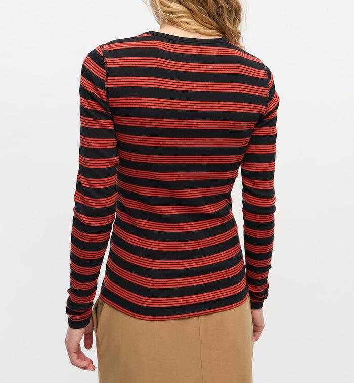 Anna Nina GANNI Striped Long Rib Sleeve Red