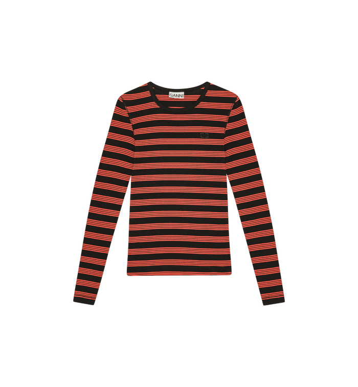 anna nina GANNI Striped Long Rib Sleeve Red