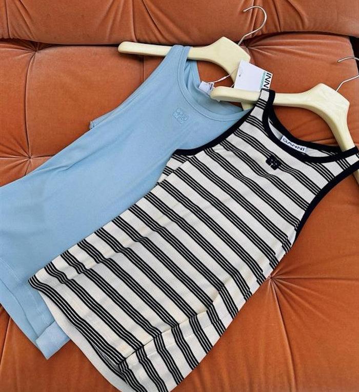 Anna Nina GANNI Striped Rib Tank Top Black