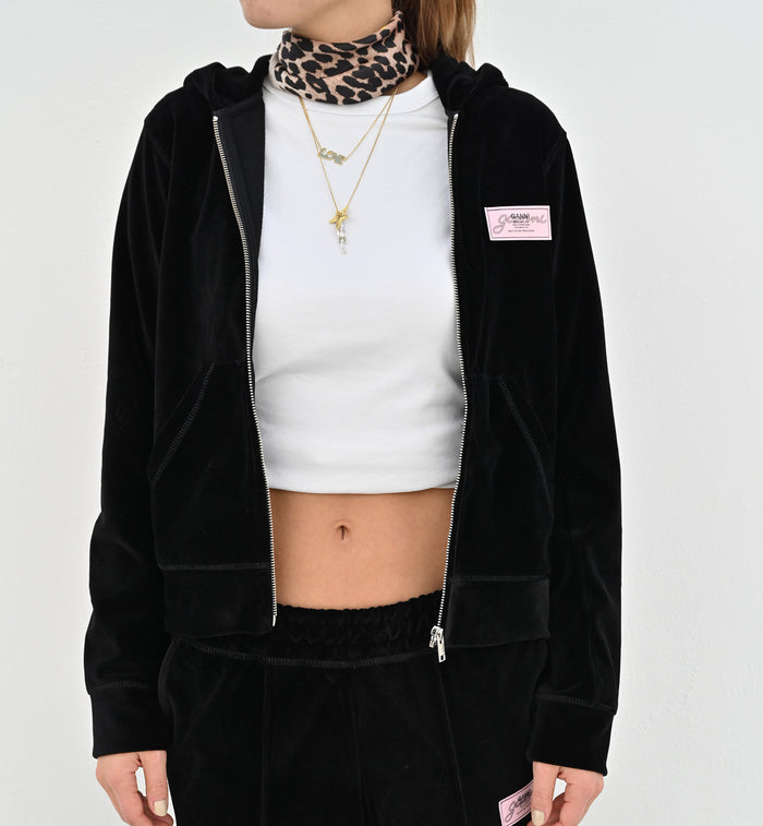 Anna Nina GANNI Velour Zip Hoodie Black