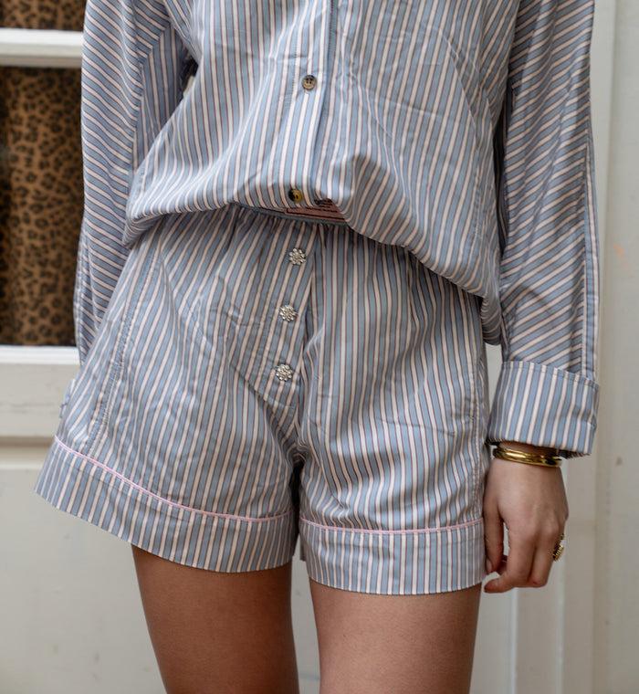 Anna Nina GANNI Yarn Dyed Stripe Shorts Blue