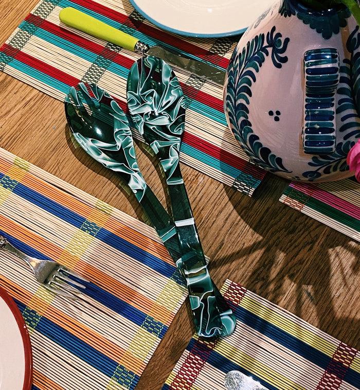 Anna Nina Green Marble Salad Cutlery Set