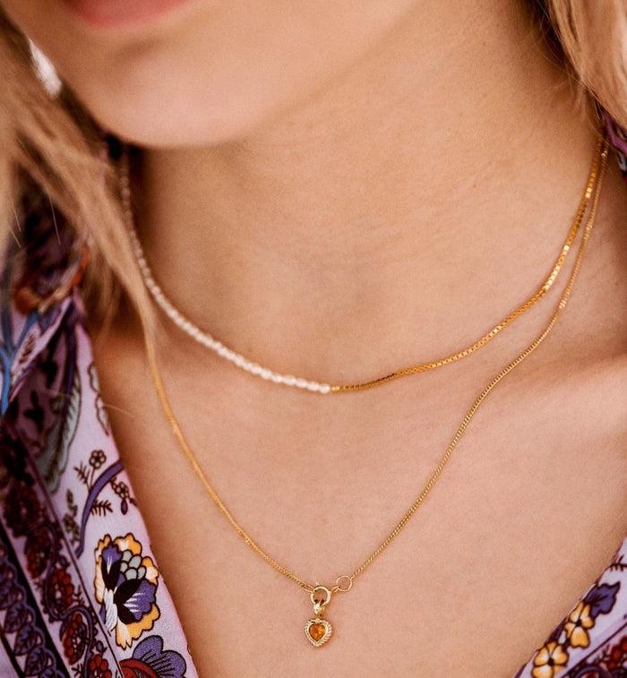 Anna Nina Heart Necklace Charm Citrine 14K