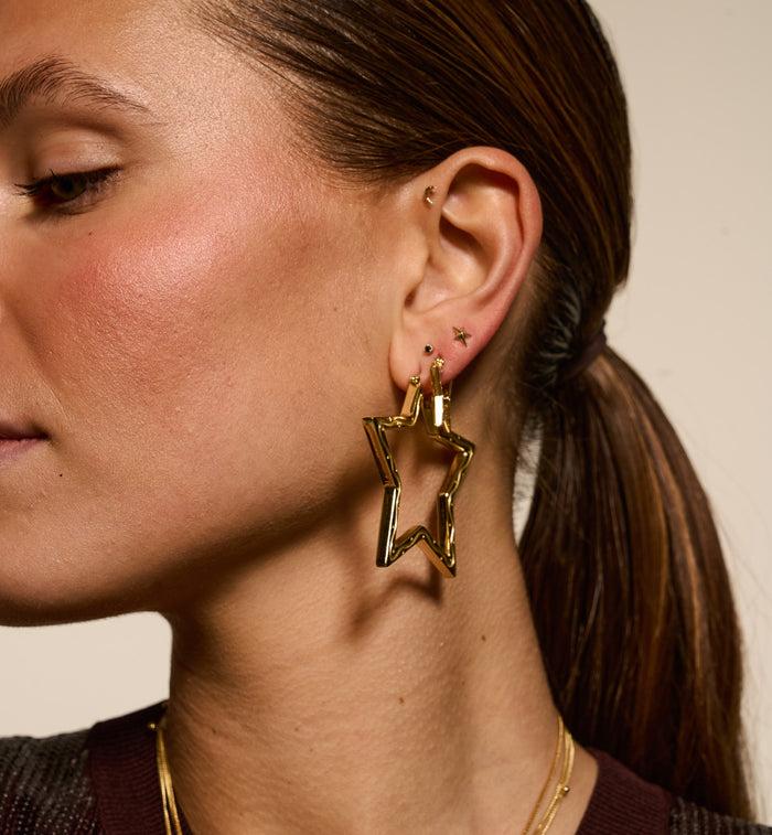 Anna Nina Large Funky Star Hoop Earrings Silver