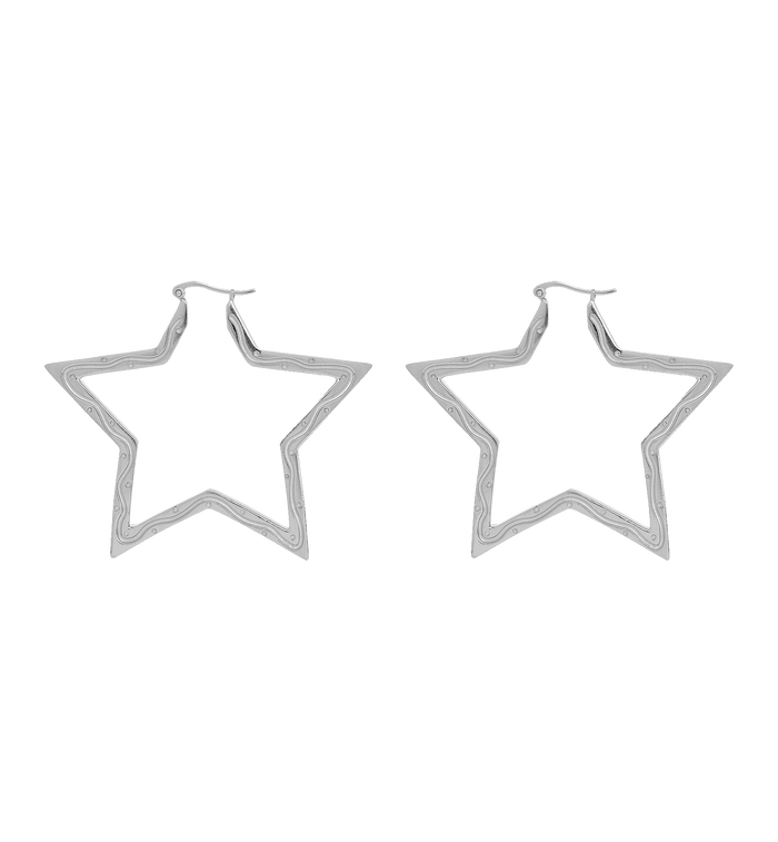 Anna Nina Large Funky Star Hoop Earrings Silver