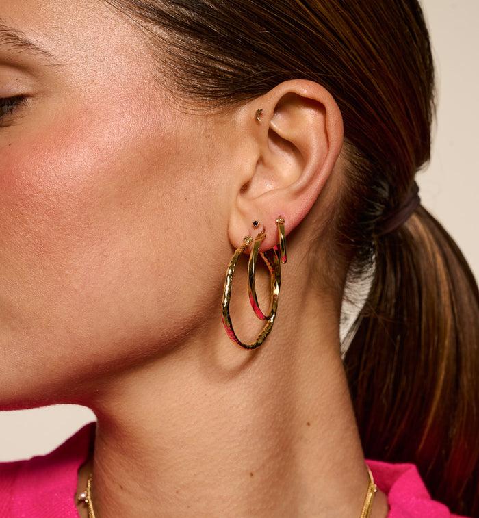 Anna Nina Large Organic Hoop Earrings Gold Plated