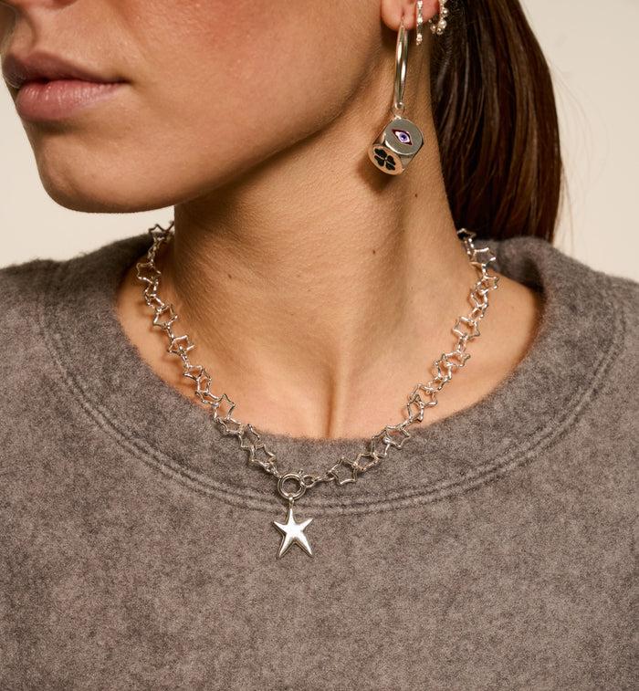 Anna Nina Linked Chunky Stars Necklace Silver