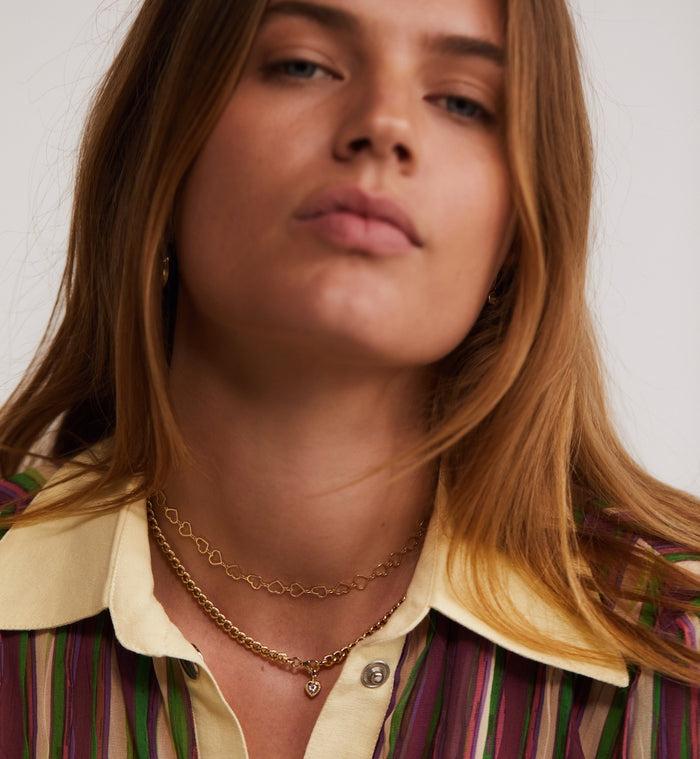 Anna Nina Linked Hearts Necklace 14K