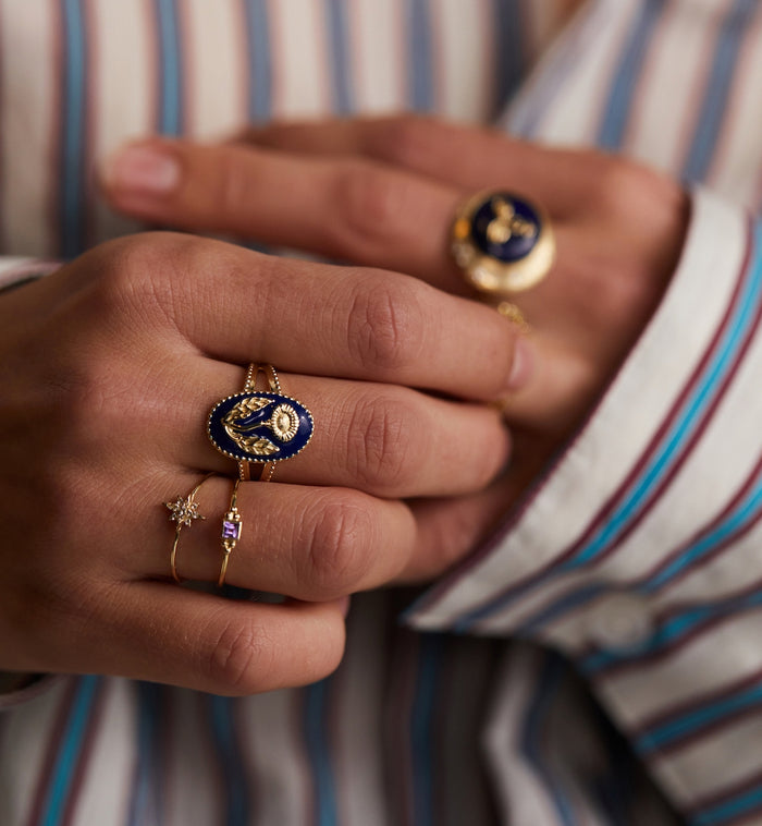 Anna Nina Purple Honeysuckle Ring 14K Yellow Gold