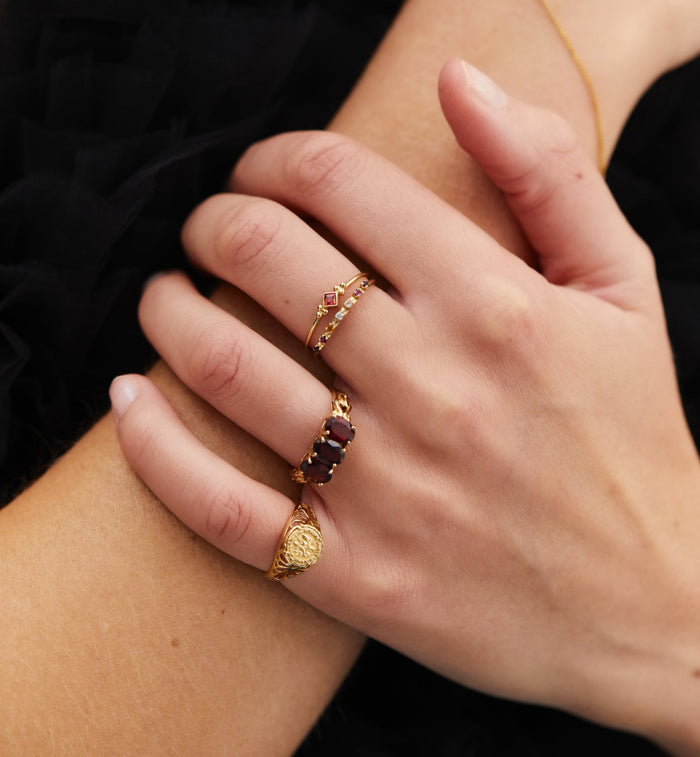 Anna Nina Rose Garnet Ring 14K Yellow Gold