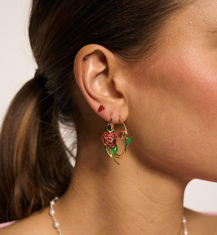 Anna Nina Roses Are Red Hoop Earrings Gold Plated