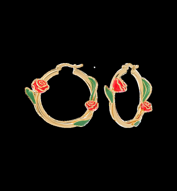 Anna Nina Roses Are Red Hoop Earrings Gold Plated