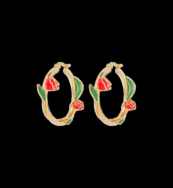 anna nina Roses Are Red Hoop Earrings Gold Plated