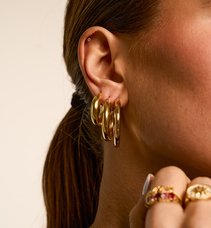 Anna Nina Round Plain Hoop Earrings Silver