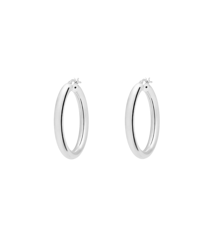 Anna Nina Round Plain Hoop Earrings Silver