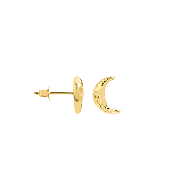anna nina Single Golden Moon Stud Earring 14K