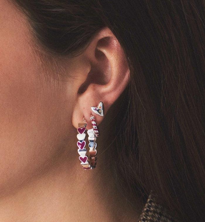 Anna Nina Single Magenta Twirl Hoop Earring Silver