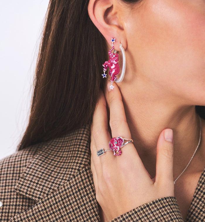 Anna Nina Single Pink Elephant Stud Silver