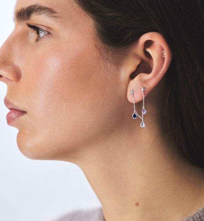 Anna Nina Single Star Rain Chain Stud Silver