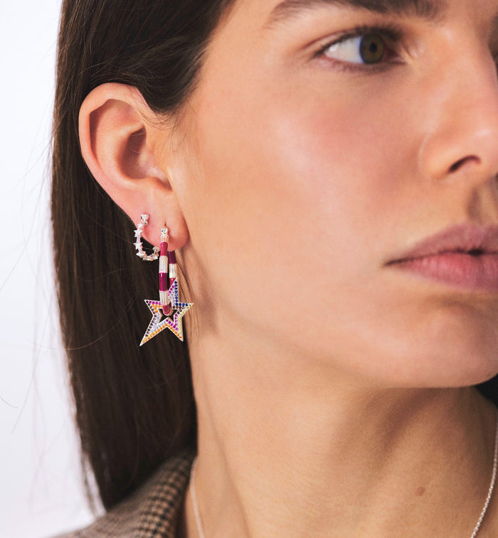 Anna Nina Single Stars Align Hoop Earring Silver