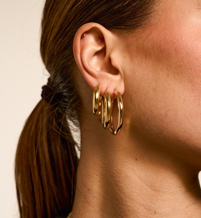 Anna Nina Thick Plain Hoop Earrings Silver