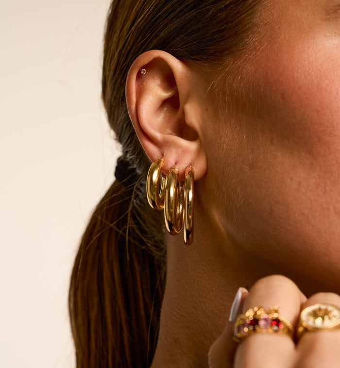 Anna Nina Thick Plain Hoop Earrings Silver