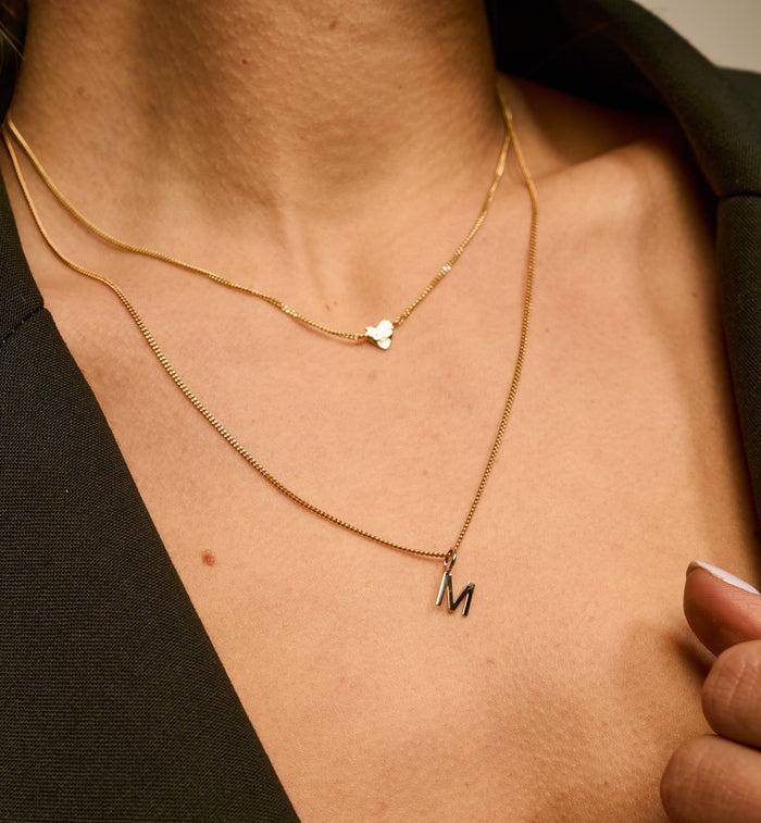 Anna Nina Classic Initial Necklace Charm 14K Yellow Gold