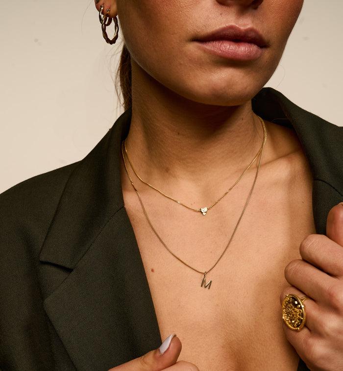 Anna Nina Classic Initial Necklace Charm 14K Yellow Gold