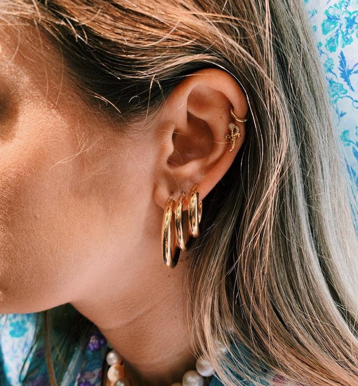 Anna Nina Classic Round Hoop Earrings (S) 14K Yellow Gold