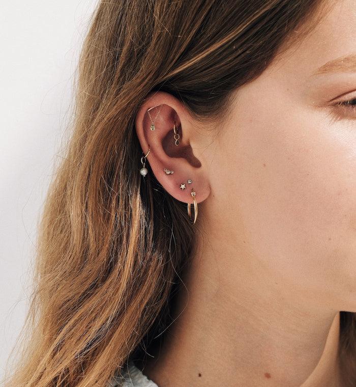 Anna Nina Crescent Iridescent Moon Piercing Front 14K