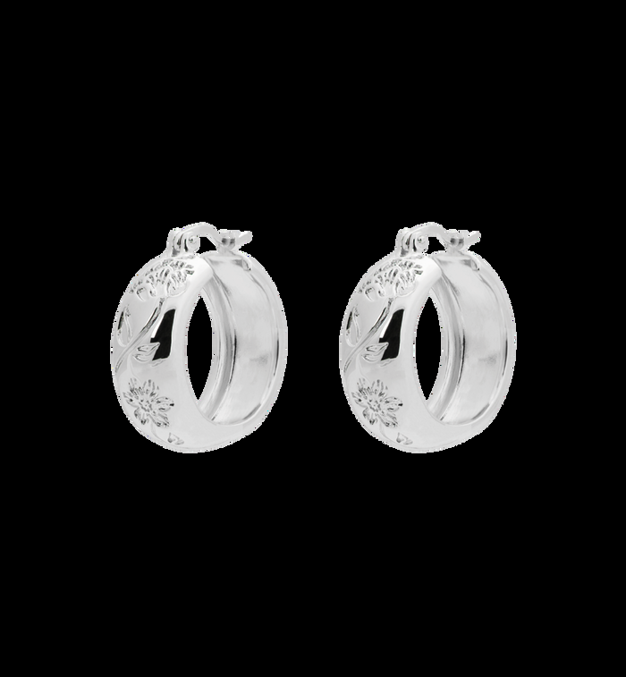 Anna Nina Flower Garland Stamped Hoop Earrings Gold Plated