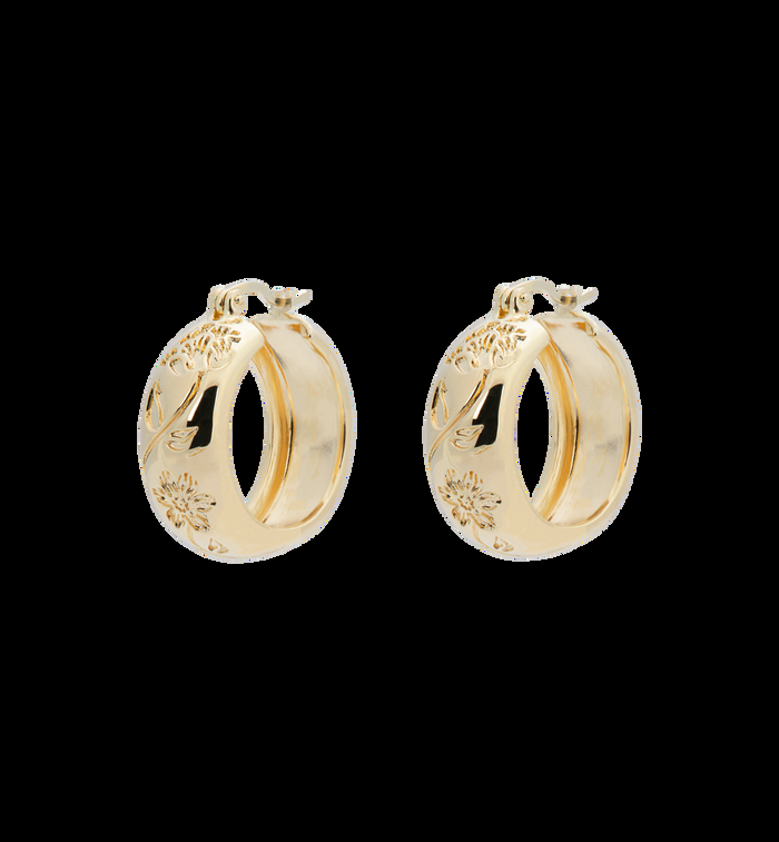 anna nina Flower Garland Stamped Hoop Earrings Gold Plated