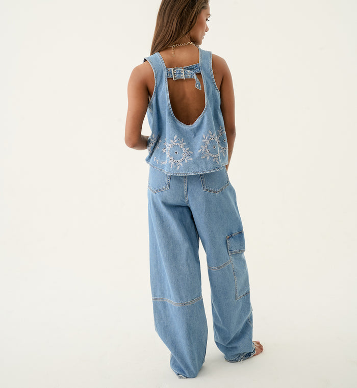 Anna Nina GANNI Broderie Anglaise Carpenter Jeans Blue