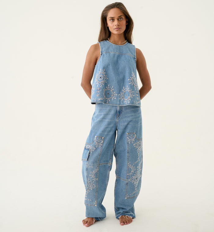 Anna Nina GANNI Broderie Anglaise Carpenter Jeans Blue