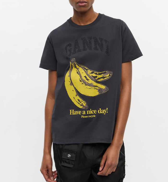 Anna Nina GANNI Cotton Jersey Banana Relaxed T-Shirts Black
