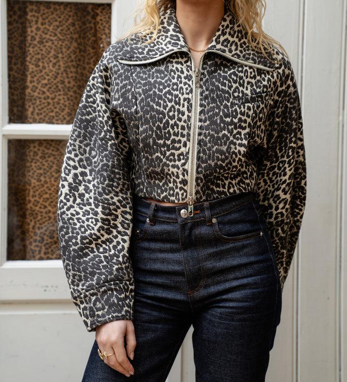 Anna Nina GANNI Cotton Tweed Short Curve Sleeve Jacket Brown