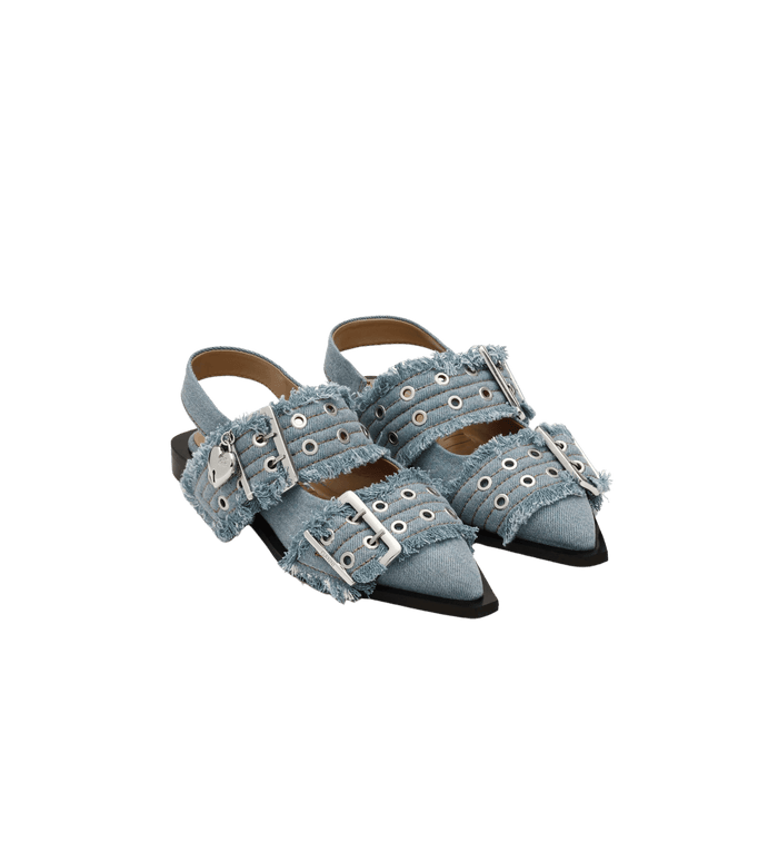 anna nina GANNI Denim Feminine Buckle Ballerina Blue