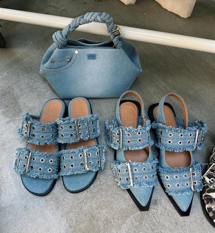 Anna Nina GANNI Denim Feminine Buckle Two Strap Sandal Blue