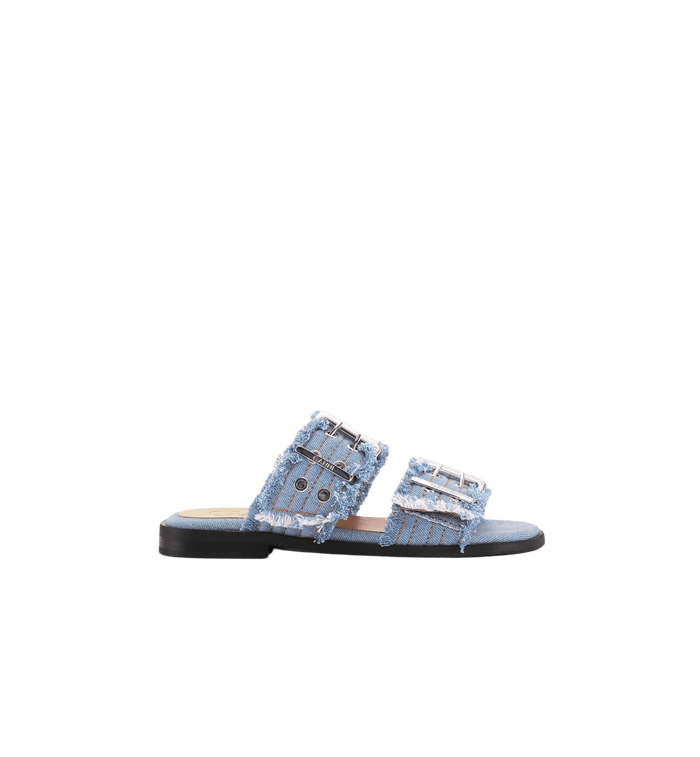 Anna Nina GANNI Denim Feminine Buckle Two Strap Sandal Blue