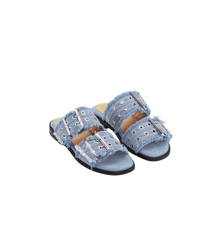 anna nina GANNI Denim Feminine Buckle Two Strap Sandal Blue