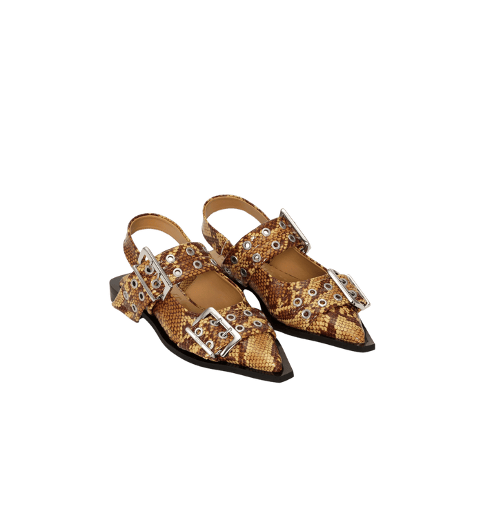 anna nina GANNI Feminine Snake Buckle Ballerina Brown