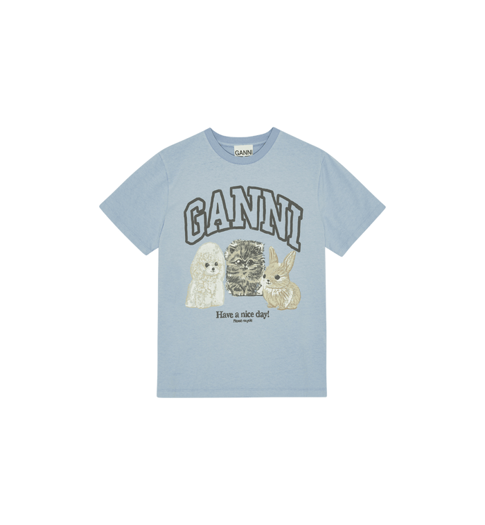anna nina GANNI Jersey Animals Relaxed T-Shirt Blue