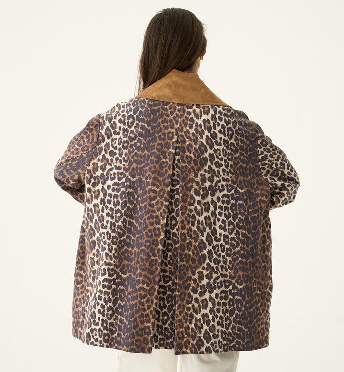 Anna Nina GANNI Leopard Printed Canvas Midi Jacket Brown