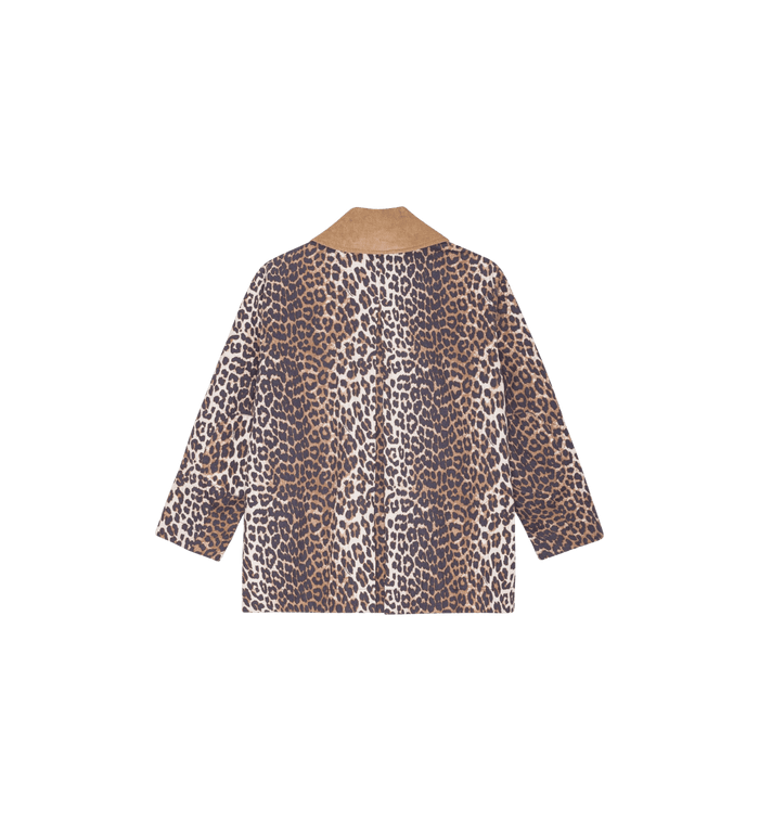 Anna Nina GANNI Leopard Printed Canvas Midi Jacket Brown