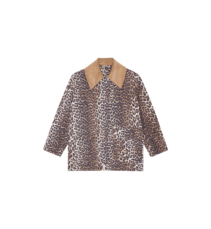 anna nina GANNI Leopard Printed Canvas Midi Jacket Brown